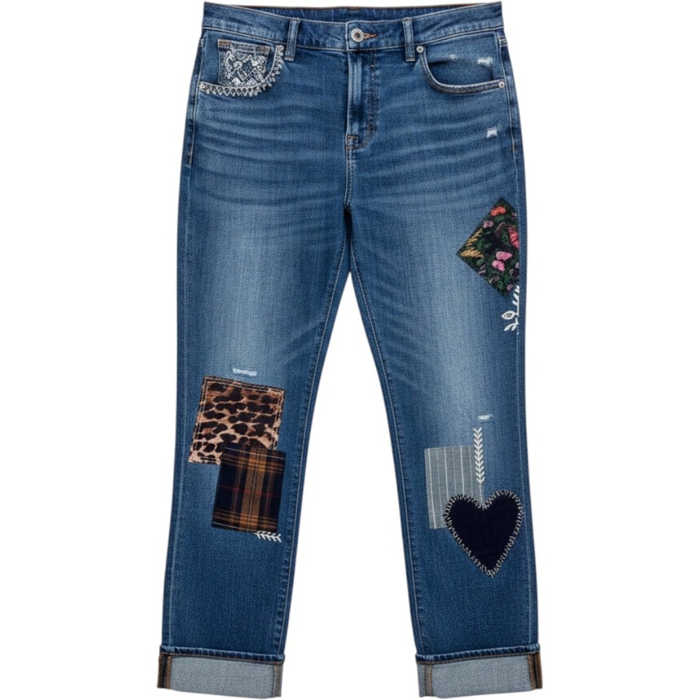 Johnny Was Blue Patchwork Boyfriend Jeans
